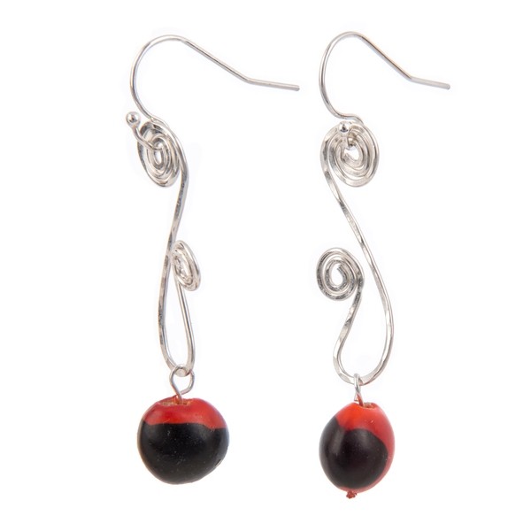 Red and Black Huayruro Seed Dangle Earrings