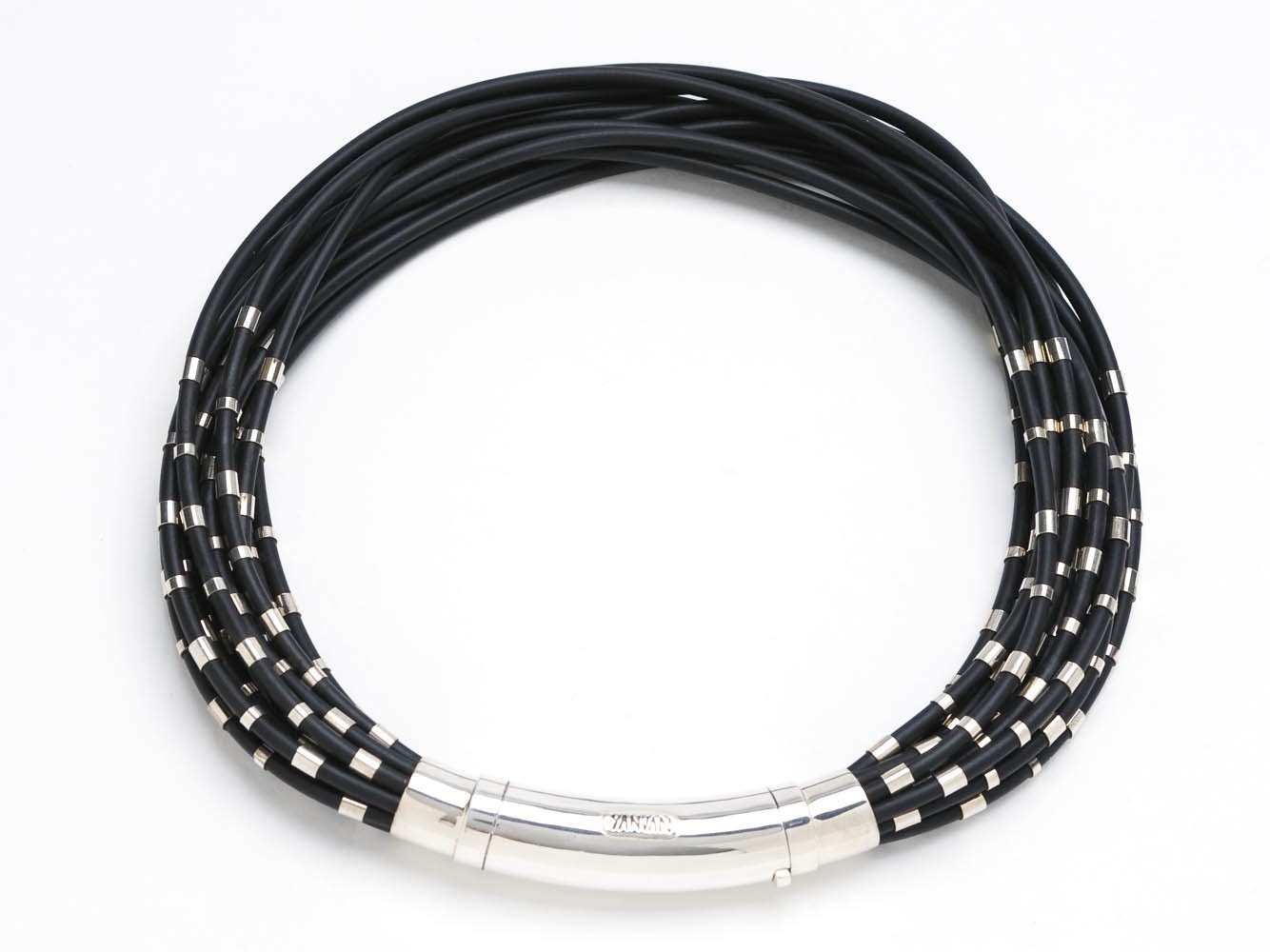 Multi-strand Black Rubber and Sterling Silver Necklace