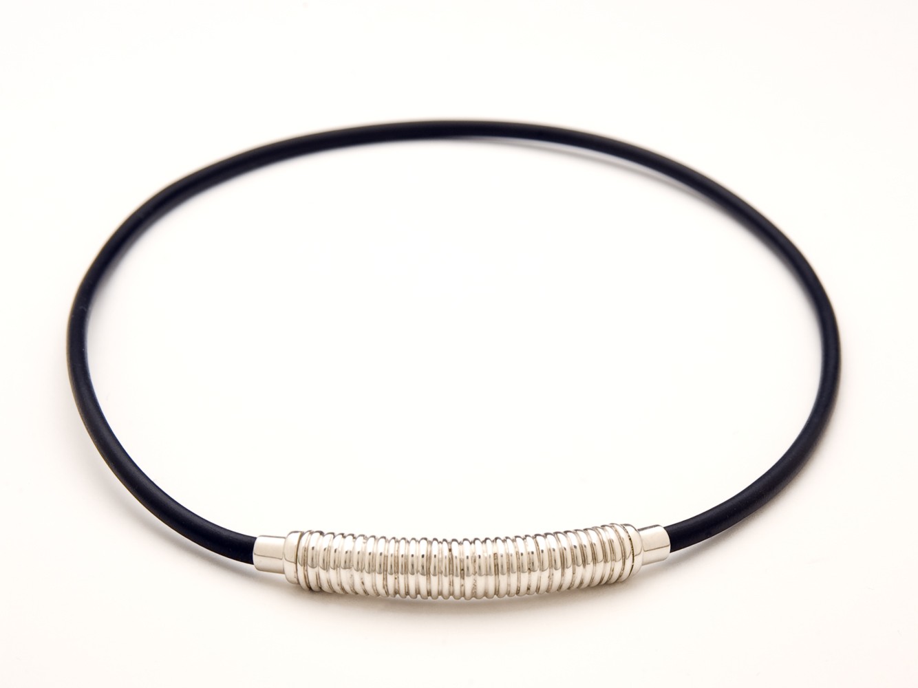 Black Rubber and Sterlling Silver Necklace